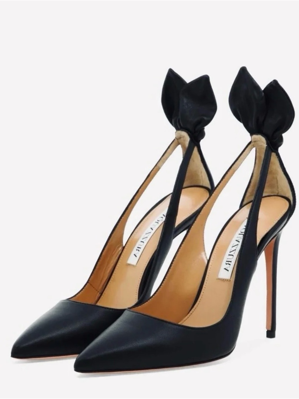 Aquazzura Black Nappa Leather  Bow Tie 105 Pumps US8.5 / IT38.5